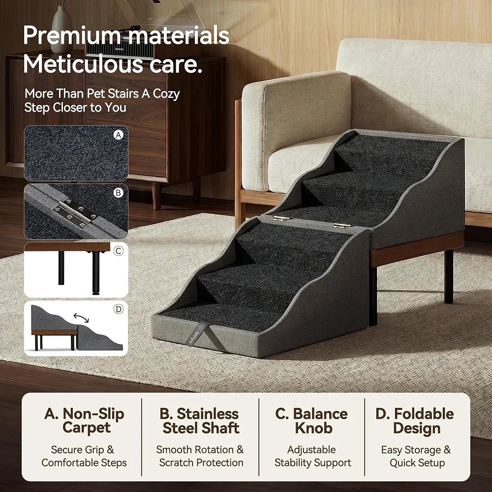 2-in-1 Foldable Wooden Dog Safety Ramp and Pet Stairs with Split Ottoman, 17.3-inch Height